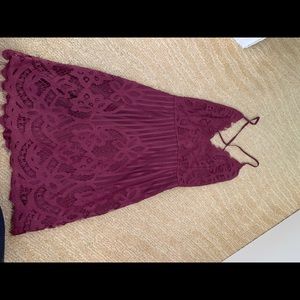 Tobi Wine Stripe Lace Bodycon